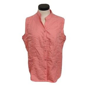 Shaver Lake Women's Button Up Shirt Sleeveless Size L Pink White Stripe.